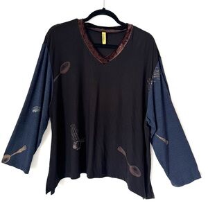 Staley Gretzinger Vintage Black French Menu Artsy Top